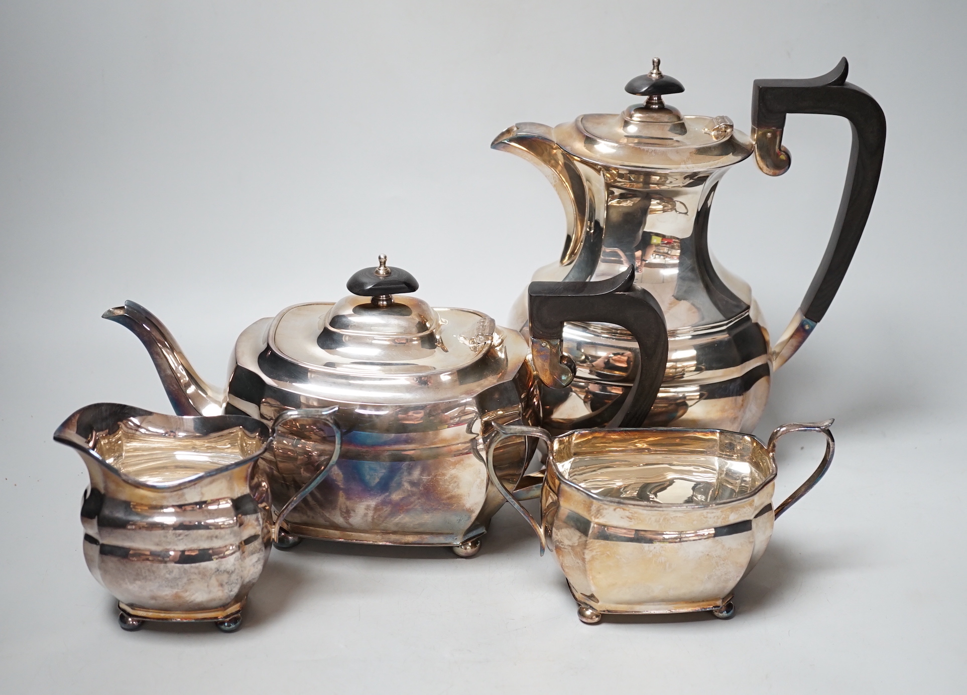 An Elizabeth II silver four piece tea set, S.J. Rose, Sheffield, 1968, gross weight 55.2oz.